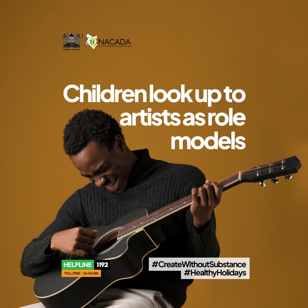 NACADAKenya's tweet image. Your art shapes culture. Your choices shape kids.

To every artist &amp;amp; creator: You&apos;re a role model by default. Let&apos;s ensure our content shows safe, responsible, and fun alternatives—not substance use.

The future is watching. What will they learn from you?

#RoleModel…