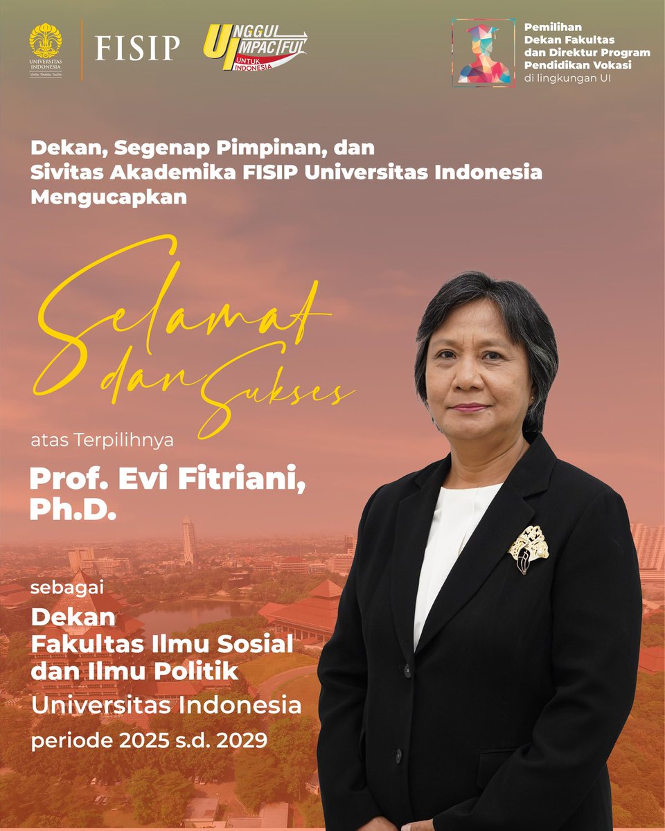 ProfMelankolis's tweet image. History just made at FISIP UI! 

the second woman to take role as Dean since THE LEGEND Prof. Miriam Budiardjo. A moment 50+ years in the making. ✨