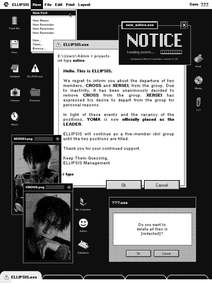 ㅤㅤㅤㅤㅤㅤㅤㅤㅤㅤㅤㅤㅤㅤㅤ
ㅤㅤㅤㅤㅤㅤㅤㅤㅤㅤㅤㅤㅤㅤㅤ
ⓘ HELLO, this is ELLIPSIS.
Notice regarding CROSS and XERSEI's departure from the group.

READ:
ㅤㅤㅤㅤㅤㅤㅤㅤㅤㅤㅤㅤㅤㅤㅤ
ㅤㅤㅤㅤㅤㅤㅤㅤㅤㅤㅤㅤㅤㅤㅤ