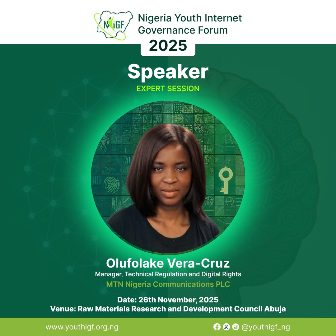 Speaker Announcement—NYIGF 2025!

Dr. Ibiso Kingsley-George (NCC) and Olufolake Vera-Cruz (MTN Nigeria)—two leading voices in policy, governance, and digital rights—join the NYIGF 2025 lineup. Don't miss out

#NIGF #NYIGF #InternetGovernance
#DigitalTransformation #Abuja #Nigeria
