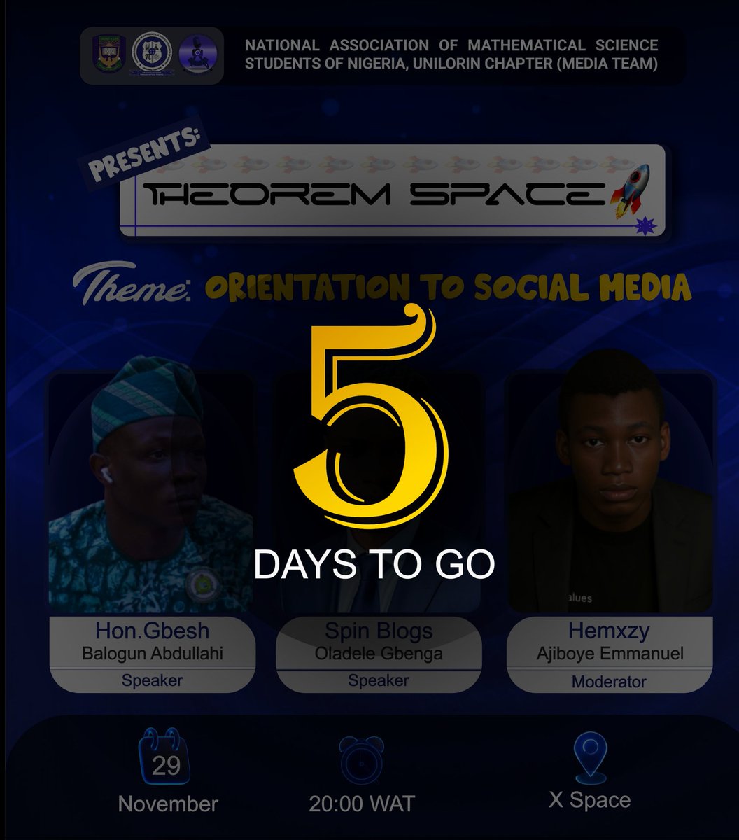 hemxzy's tweet photo. FIVE DAYS TO GO 🚀

We've heard a lot of bad 😞 news on the social media space.

There are lots of people that are outdated from the reality of life.😩

Join us to learn from those mistakes and be informed

#unilorin #namssn_unilorin #namssn #hemxzy #hongbesh #spinblogs #uni https://t.co/2QKwdbho6e