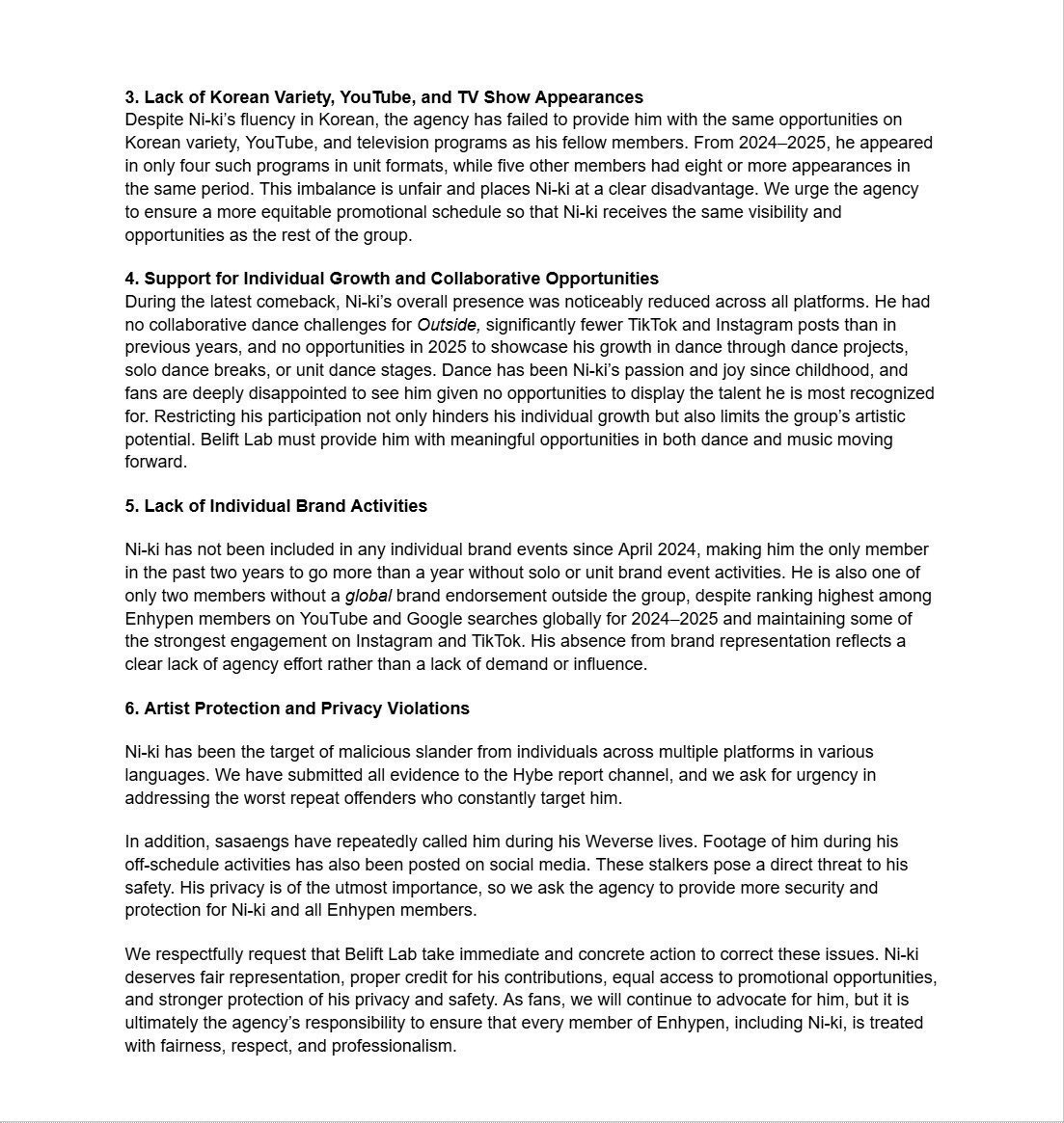 WE URGE <a href="/BELIFTLAB/">BELIFT LAB</a> TO TAKE NECESSARY &amp; EFFECTIVE MEASURES TO PROTECT NI-KI.

BELIFT RESPECT NI-KI

#FairTreatmentForNI_KI
#NI_KI <a href="/ENHYPEN/">ENHYPEN OFFICIAL</a> <a href="/ENHYPEN_members/">ENHYPEN</a>