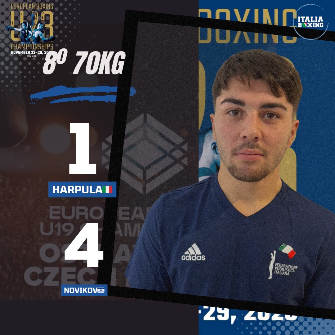 FPIBoxe's tweet image. 🥊 🇪🇺 🏆 Euro U23 Boxing Championships 2025 
🏟️ Budapest 🇭🇺 Bok Sports Hall - 23-29 Nov.

🥊 Result match Day 3 Itaboxing - Session - - 25/11 

🥊8º 70 Kg HARPULA 🇮🇹vs Novikov 🇮🇱1-4

🥊Bravo Lo stesso, Cry 👏🏻

#Itaboxing #Boxing #Boxer #Pugilato #boxeo
