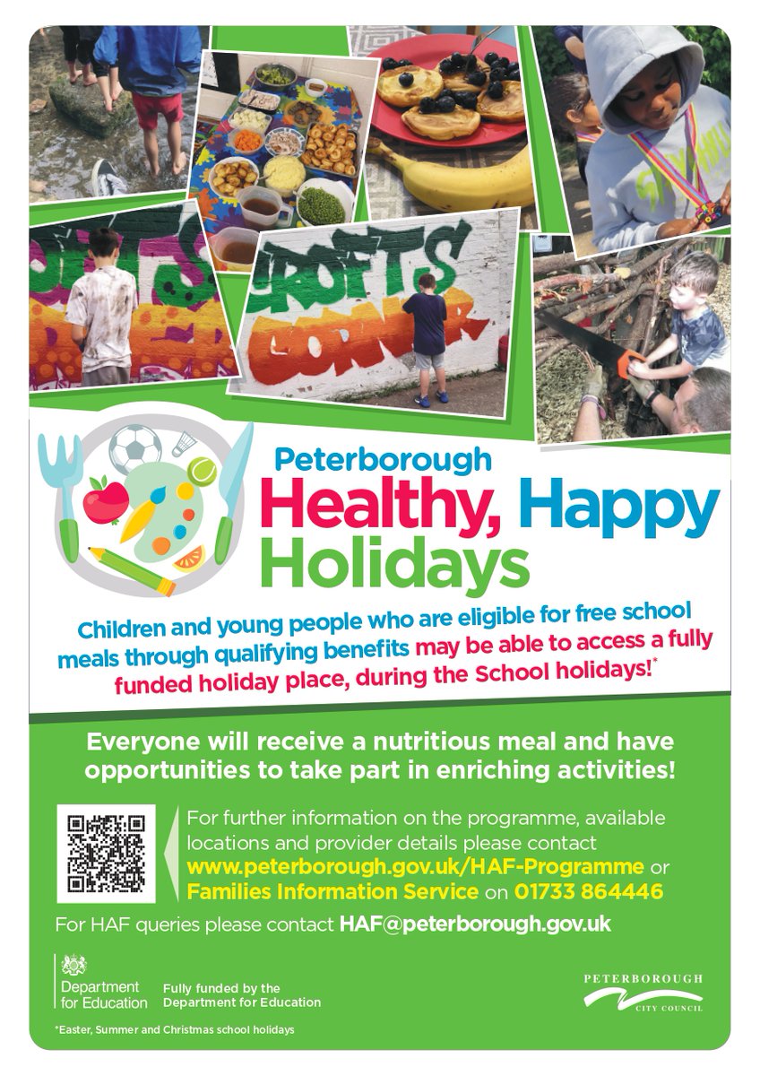 🎄 Peterborough HAF – Christmas Holidays 🎄

Children &amp; YP (Reception–Y11) on benefit-related FSM can book up to 4 FREE sessions with activities + a meal!

📍 Must live in or attend a Peterborough school

📅 Book from 9am, 24 Nov: eequ.org/hafpeterborough