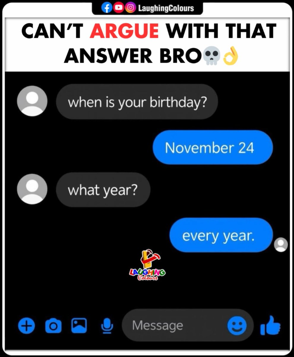 LaughingColours's tweet image. Smart reply goes viral 💀👌

#FunnyChat #SavageReply #RelatableHumor #TextMeme #ComedyPost #LaughingColours