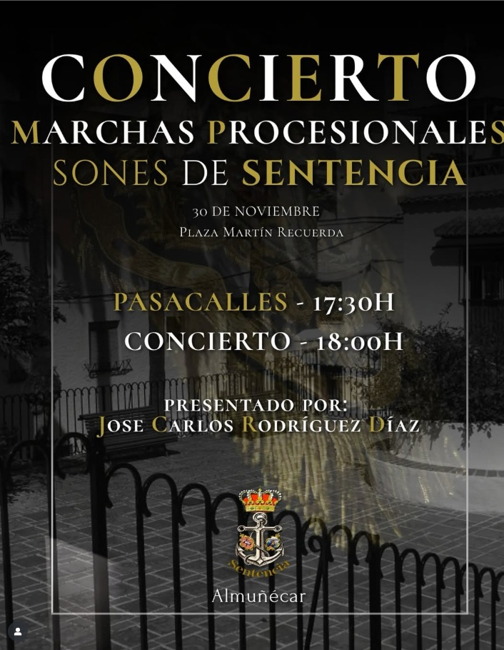 Recordamos que éste domingo, día 30 de noviembre, nuestra banda dará un concierto de marchas procesionales en la Plaza José Martín Recuerda de Almuñécar.

Os esperamos!