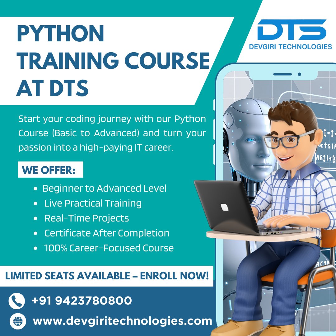 dtstechnologies's tweet image. 🚀 Start Your Python Journey with DTS! 🐍
Learn Python from Basic to Advance with live practical training, real-time projects, and career-focused guidance.
📢 Limited Seats – Enroll Now!
📞 +91 9423780800
🌐 devgiritechnologies.com
#PythonTraining #DTS #DevgiriTechnologies