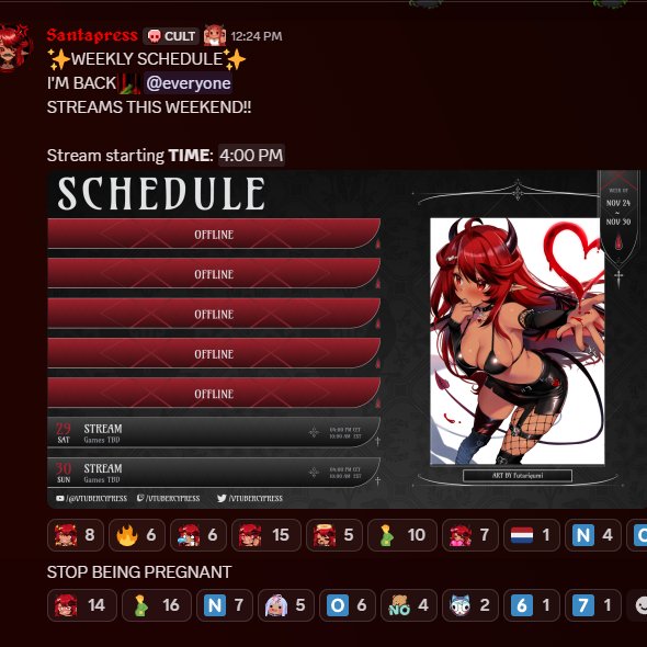 WHY DO MY COMMUNITY MEMBERS KEEP GETTING PREGNANT WHEN I POST MY SCHEDULE!!??

Anyways...  stream Saturday and Sunday 4PM CET😭