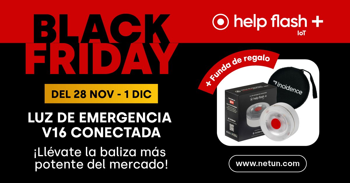 🚨 No, aún no es Black Friday.
Arrancamos el 28 NOV hasta el 1 DIC en netun.com ⚡️

Mientras calentamos motores os recordamos…

🚗 En 2026 la baliza V16 conectada será obligatoria.
💡 Help Flash IoT+ tiene 290 candelas (4 veces más que la media).
📡 Conectada con
