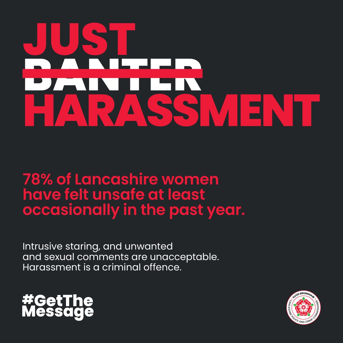 LancsPCC's tweet image. 📷 #GetTheMessage 📷
Did you know that 93% of Lancashire women and girls modify their daily behaviour to avoid danger?
As part of a new campaign, men and boys are being urged to reflect on their behaviours. Read more at lancashire-pcc.gov.uk/men-and-boys-a…  #WhiteRibbonDay #WeSpeakUp