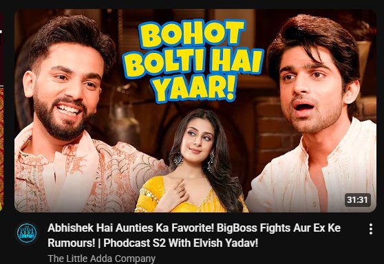 riyaa_writes's tweet image. #PhodcastWithElvish EP 1 OUT NOW featuring #AbhishekKumar 
#ElvishYadav 
youtu.be/MmXPX4B7x8o?si…
