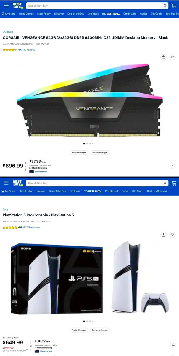 nib95_'s tweet image. The PS5 Pro is currently cheaper than a 64GB set of Corsair Vengeance DDR5 ram, in both the US and UK.

Wild.

Obviously you can buy much cheaper ram and quantities (and more expensive ones too), but it is crazy that ram inflation has gotten to this point due to AI demand.