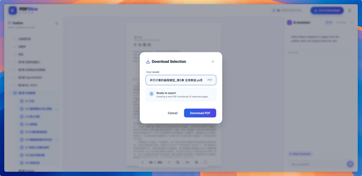 0xstride7's tweet photo. Tired of slicing books &amp; papers by hand just to feed them to an LLM?
Try Smart PDF Slicer — auto-outline parsing, clean PDF preview, and an AI assistant that understands the page you're on.
Cut → chat → analyze in seconds.
 https://t.co/LEGQ1JFwlO 🚀 https://t.co/B6EEMBLOH5