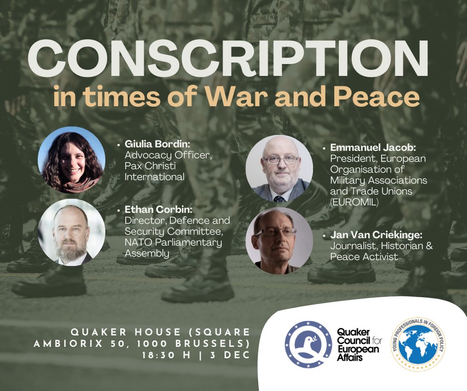 Conscription is back in Europe’s security debate
Join @ypfpbrussels and <a href="/QCEA/">QCEA</a> on 3 December for a discussion with NATO, peacebuilding experts &amp; military associations on the future of mandatory service.
🔗 Register →  members.ypfp.org/event-6443106