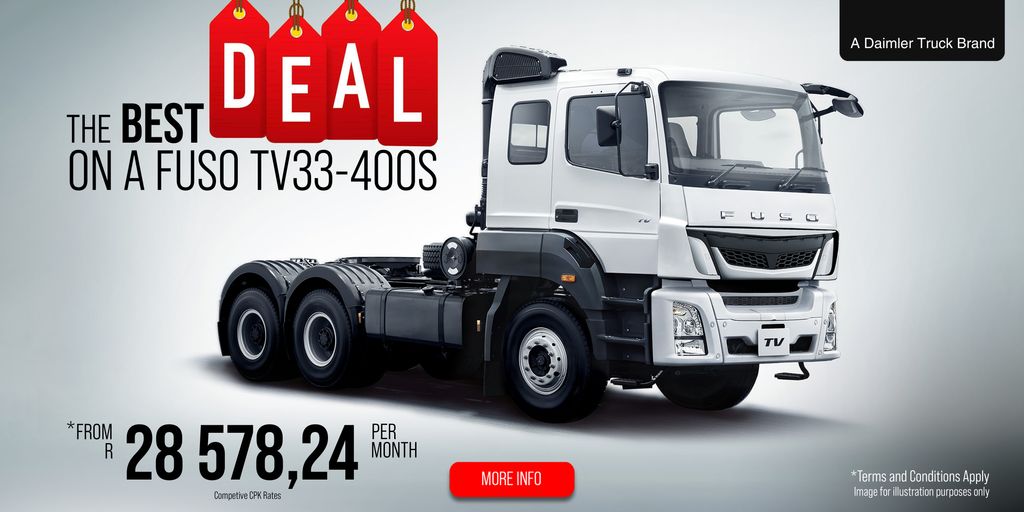 POWER MEETS AFFORDABILITY WITH THE FUSO TV33 - 400S!

From just R28 578,24/month, you can drive away in a truck built for performance, reliability, and value.

Get yours today!

Don’t miss out – enquire now and put power to work.

More info: shorturl.at/3FgY2
