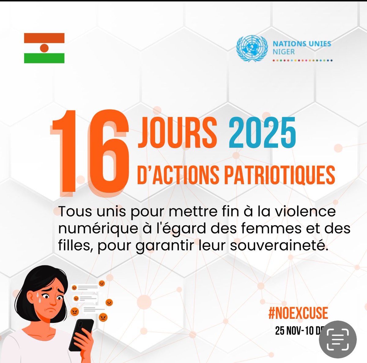 Les 16 jours d’actions patriotiques commencent aujourd’hui ! L'inaction n'est plus une option. C'est notre responsabilité collective et individuelle. Votre voix compte. Votre action fait la différence.<a href="/unwomenafrica/">UN Women Africa</a> <a href="/SNU_Niger/">ONU_Niger</a> : <a href="/UN_Women/">UN Women</a> 
#PasDExcuse
​#16JoursDActivisme2025