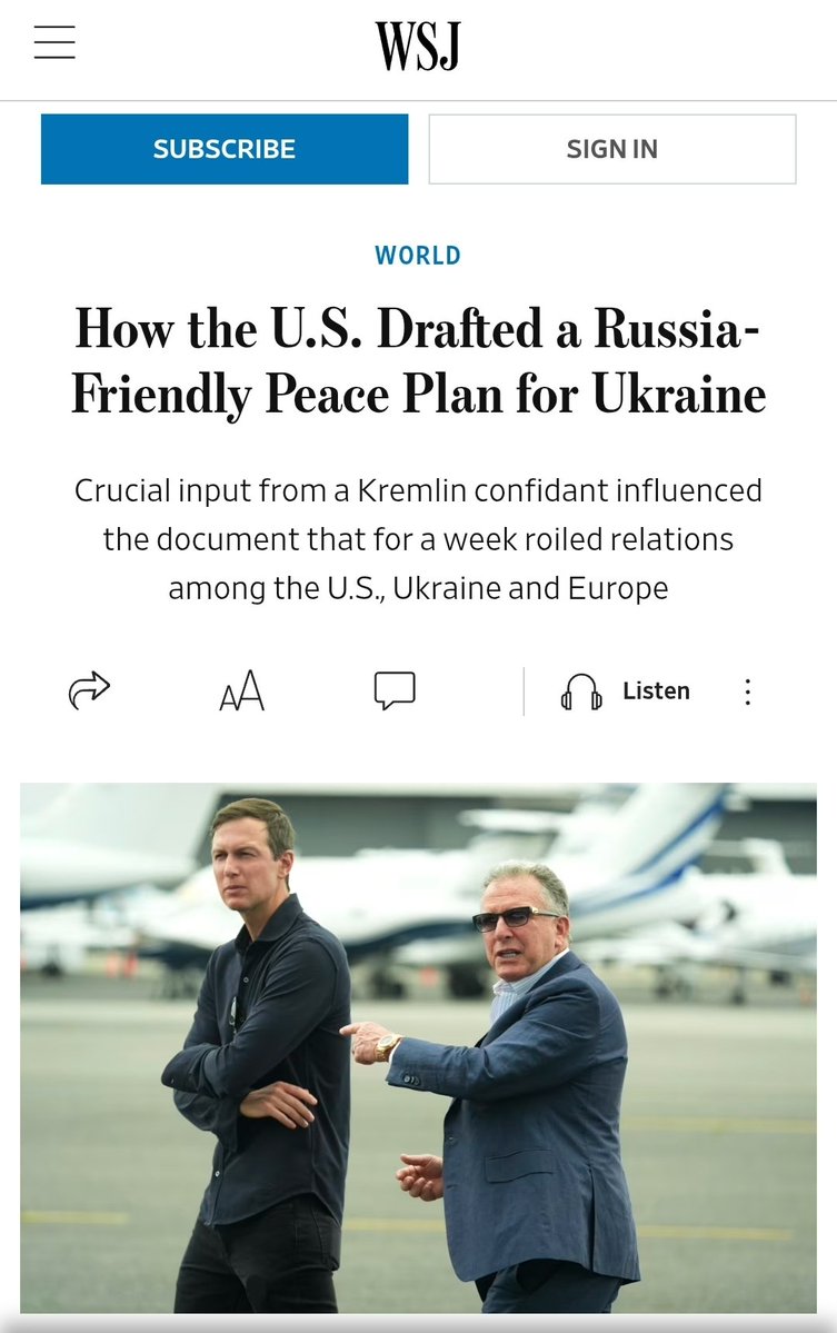 JayinKyiv's tweet image. Once we knew that not only Witkoff but Kushner was involved in Ukraine &quot;negotiations&quot;, it has since been clear that this is now just about money for the Trump crew.

Ukraine is an obstacle to all the deals they plan with the Putin regime, so keeping the Russian dictator happy is…