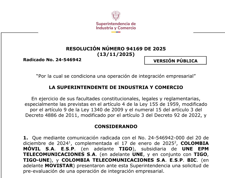 UnitratelP's tweet photo. @Edgar_LaRotta @cielo_rusinque @sicsuper @AnaBejaranoRG Señor abogado, Usted debe saber la diferencia entre una marca y una razón social.  Es muy extraño que en la Resolución 94169 de 2025, se "tapen" las razones sociales o personas jurídicas que están involucradas en esta fusión. #FueraMillicom https://t.co/i5OPariz8k
