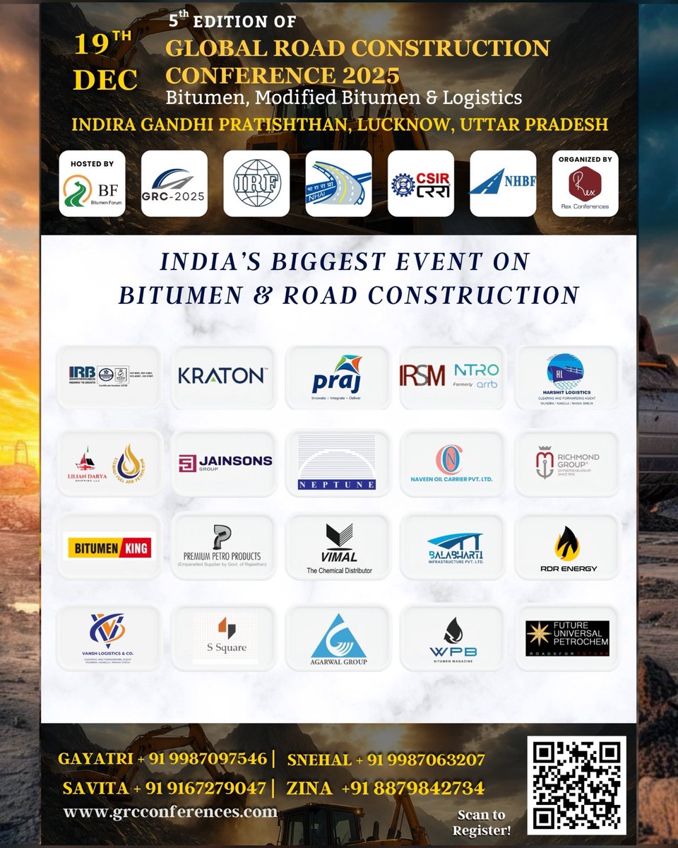 FuelsManagement's tweet photo. Connecting India’s Road Construction Industry at the 5th Edition of the Global Road Construction Conference 2025, taking place on 19th December 2025 at Indira Gandhi Pratishthan, Lucknow.
#GRCC2025 #RoadConstruction #InfrastructureIndia #Bitumen #RexFuels https://t.co/ASE7RsLS9a