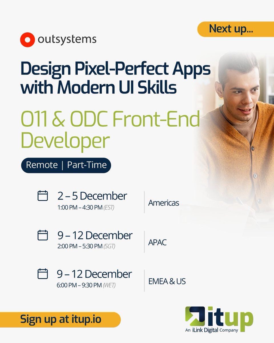 _ITUp_'s tweet image. Strong apps can´t be made without Strong UI skills.

Learn how to design layouts, improve usability, and build modern interfaces in the 𝗢𝟭𝟭 &amp;amp; 𝗢𝗗𝗖 𝗙𝗿𝗼𝗻𝘁-𝗘𝗻𝗱 𝗗𝗲𝘃𝗲𝗹𝗼𝗽𝗲𝗿 𝗰𝗼𝘂𝗿𝘀𝗲.💡💻

👉 Sign up at  zurl.co/PRfTE 
#OutSystems #FrontEndDev