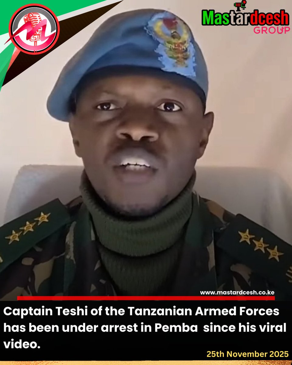 Mastardcesh's tweet photo. BREAKING: 

Captain Teshi of the Tanzanian Armed Forces has been under arrest in Pemba since his viral video.