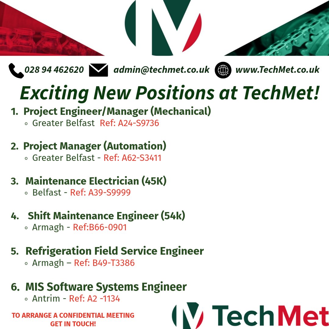 TechMetJobs's tweet image. Ready to power up your engineering career in 2026? 🚀
At TechMet we have exciting openings for skilled engineers and technical professionals in the Northern Ireland region. 
Discover your next career move and apply today!
techmet.co.uk/jobs/
#TechMet #Engineering #Hiring
