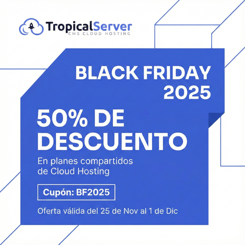 tropicalserver's tweet photo. Tu web no puede seguir en un hosting lento. Black Friday en Tropical Server: 50% de descuento en planes compartidos usando el cupón BF2025. Servidores NVMe, LiteSpeed y soporte especializado en WordPress. Solo del 25/11 al 1/12. Entra y cambia hoy de hosting.