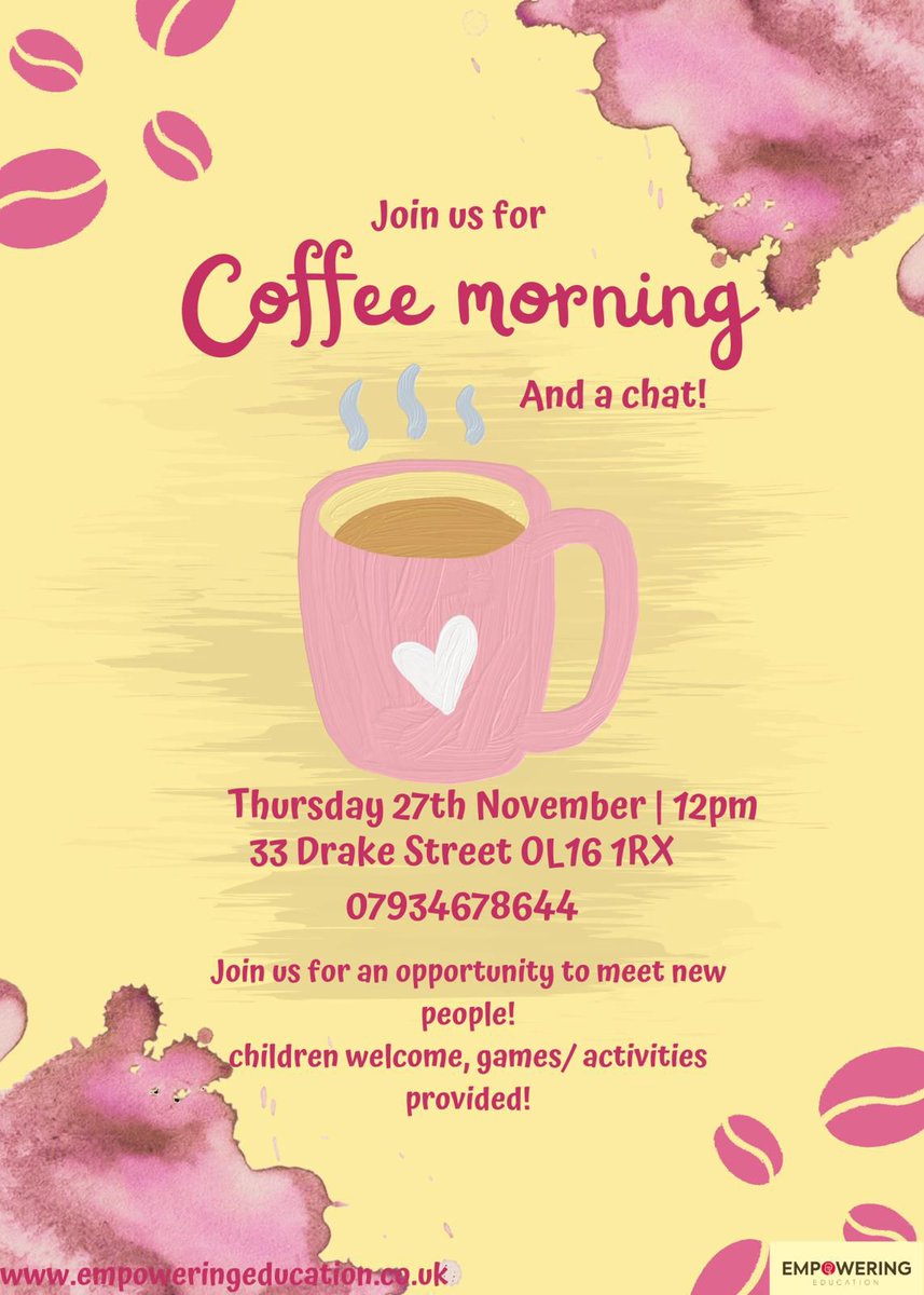 Empoweringeduc3's tweet photo. Welcome to our coffee morning.
 Join us and meet new friends
#empoweringeducation#coffeemorning#enjoy#friends#community#rochdale https://t.co/Jj3rwI3S1k