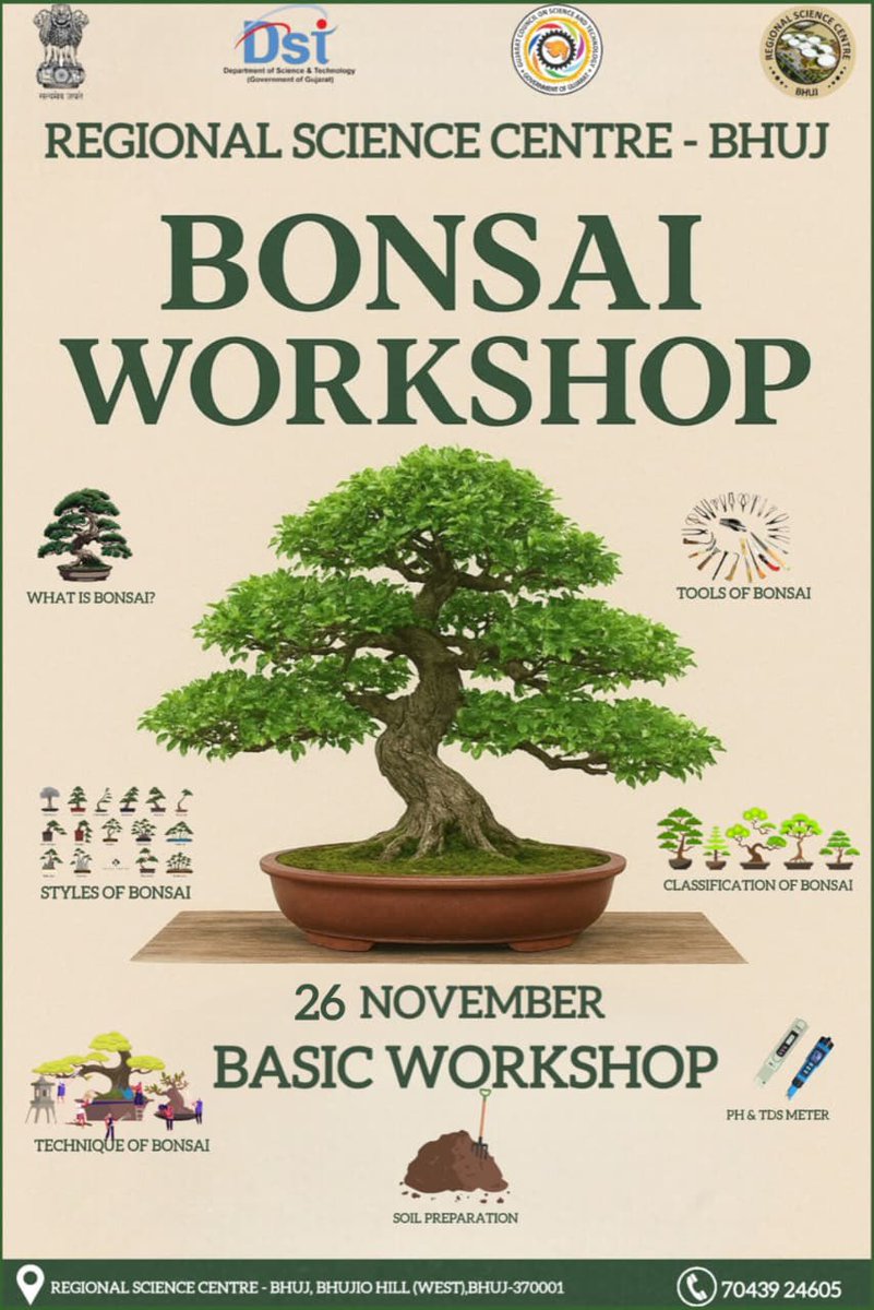 RscBhuj's tweet image. #Bonsai #Workshop @Rscbhuj  

#Explore bonsai techniques, learn soil preparation and other essential skills to make your own miniature tree through hands on exposure and Demonstration.