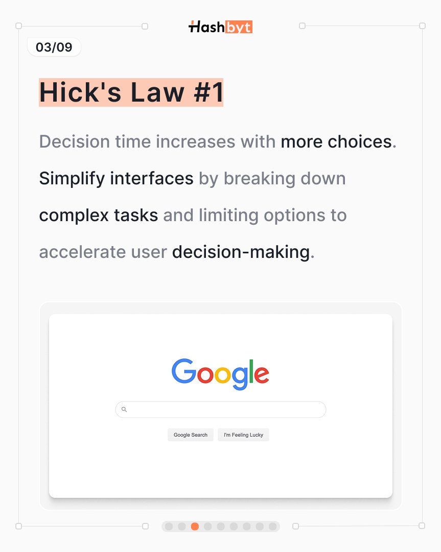 hashbyt's tweet image. More choices = slower decisions.
 Reduce options, increase clarity.
 #HicksLaw #UXDesign