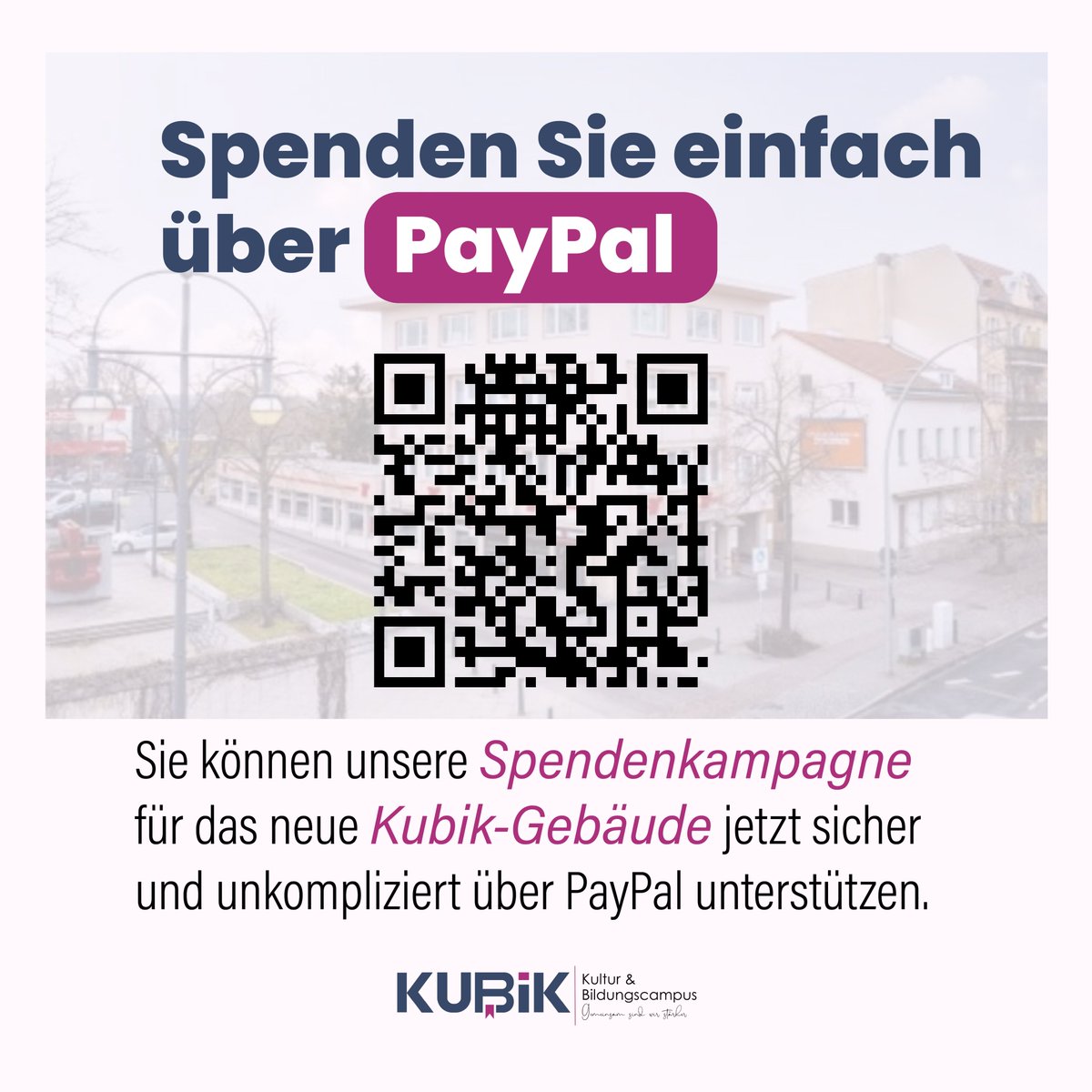 Spendenkampagne: Ein Haus für Kubik
Support via PayPal:
🔗 paypal.com/ncp/payment/MQ…
Gemeinsam schaffen wir ein nachhaltiges Zuhause für Bildung, Dialog und Teilhabe.
#KubikCampus2026 #Spenden