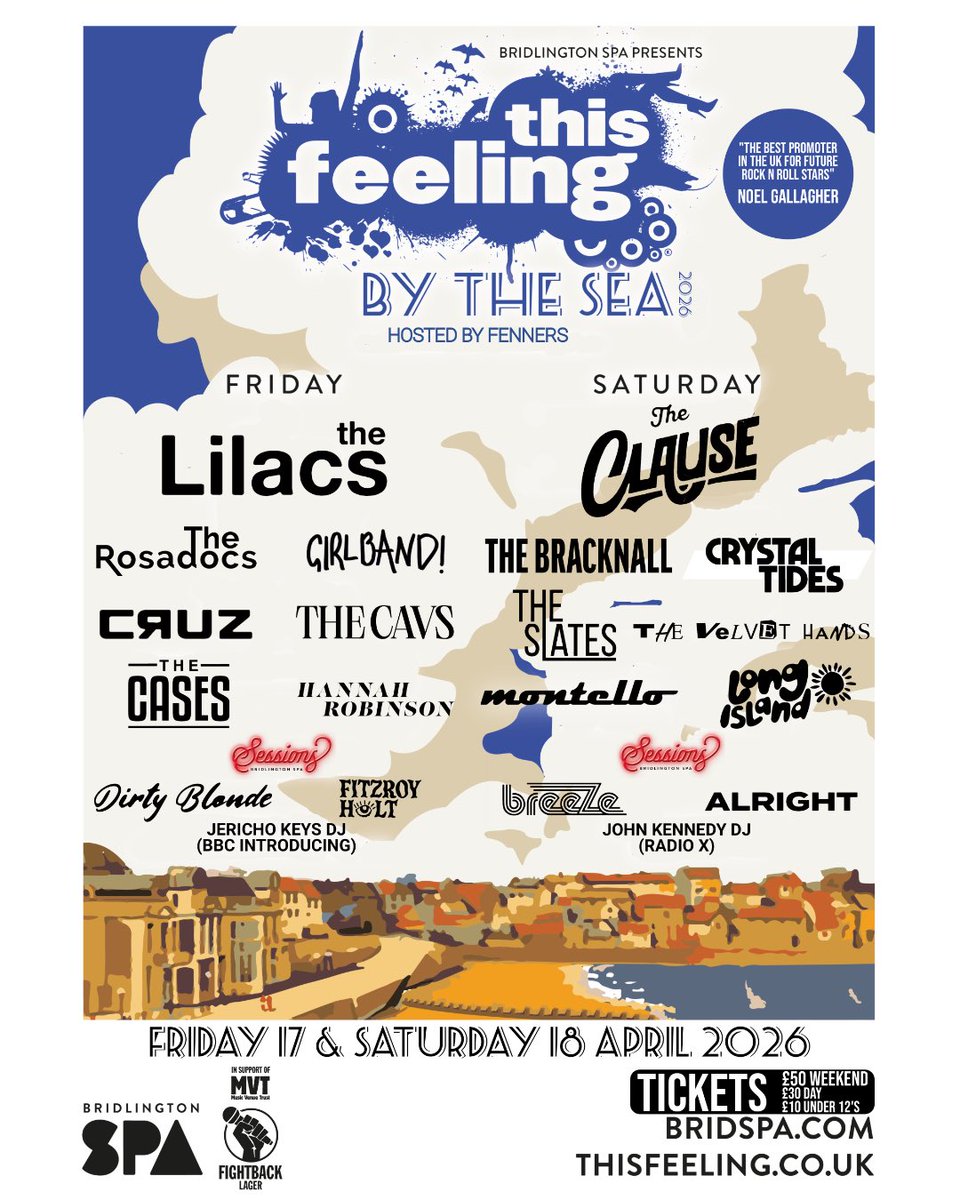 theclauseuk's tweet photo. THIS FEELING BY THE SEA!🙌🏻

Honoured to be headlining the iconic Bridlington Spa in April for This Feeling’s By The Sea festival. A ridiculous line up. On sale this Friday at 10am!🤍 https://t.co/Tq0iVSuAOh