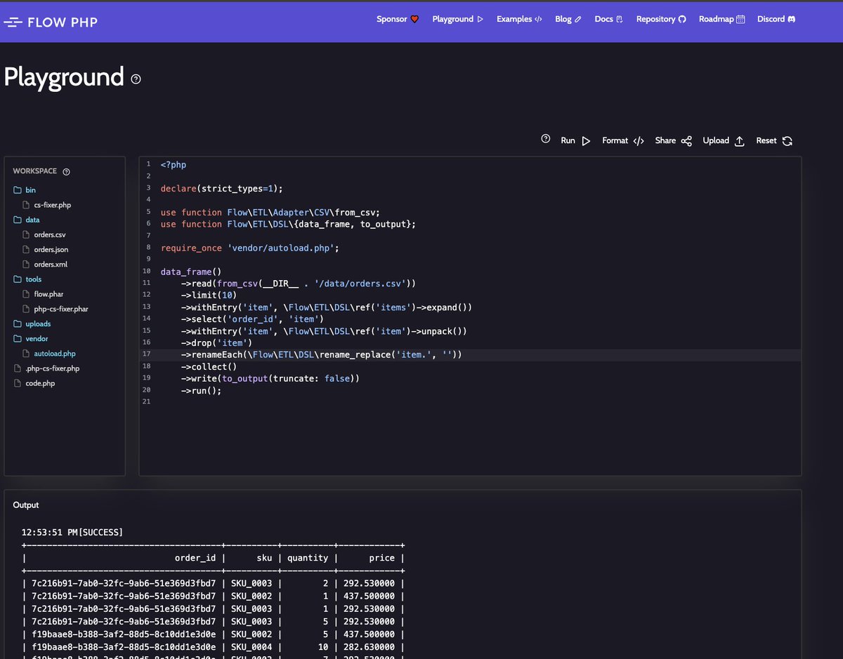 norbert_tech's tweet image. I&apos;m very excited about what I&apos;m going to share now!

Flow #PHP just received a fully interactive playground allowing to build and execute ETL pipelines directly in the browser!! 🤯

Demo: youtu.be/bJm0BZUrTrg