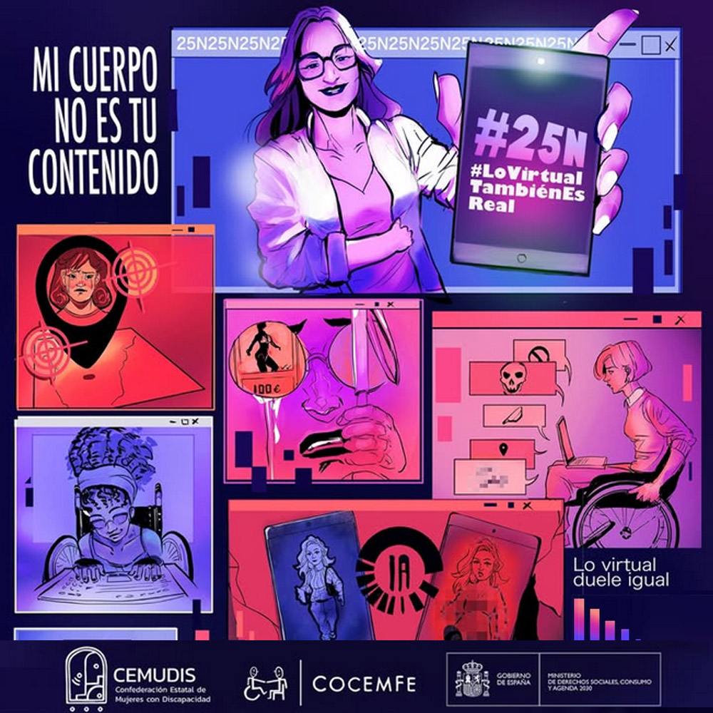 Este #25N alzamos la voz junto a @cemudis para denunciar una realidad que sigue escondida: la violencia digital contra mujeres, adolescentes y niñas con discapacidad.  Y reclamamos el reconocimiento jurídico de la violencia digital y una red segura, accesible e inclusiva