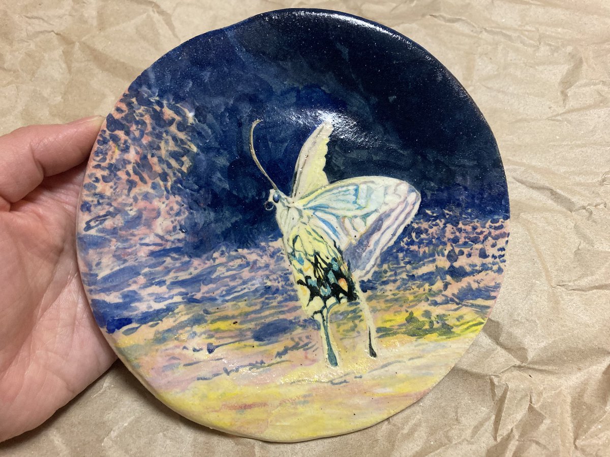絵画 #絵付け #陶芸 お皿帰ってきました！ 空の色が夜になってました