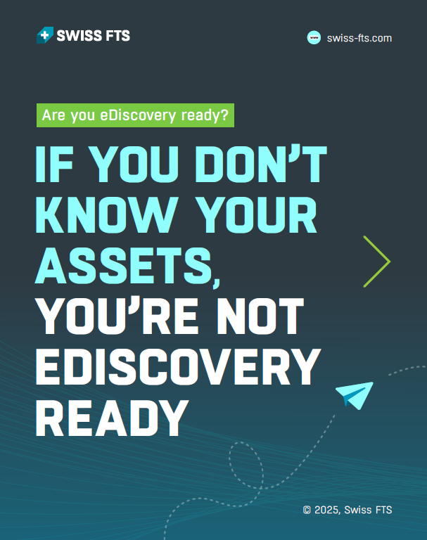 swissfts's tweet photo. eDiscovery starts with your data, but do you really know what you have? Before collecting or reviewing, you need to identify every asset. One missing email, log, or backup can derail an investigation. Read more on our LinkedIn: https://t.co/W0hnLCqPo4 https://t.co/TUs0DXelTt