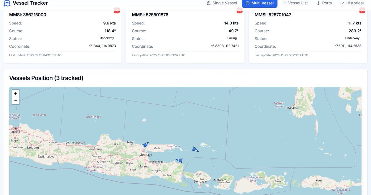 harisfirdaus's tweet image. Nyobain Opus 4.5 untuk bikin aplikasi pelacakan kapal dengan API Marinesia. Lumayan sat set dan gak banyak drama si Opus 4.5. 

Makasih buat Mas @bilscoding yang sudah ngembangin Marinesia 👍👍