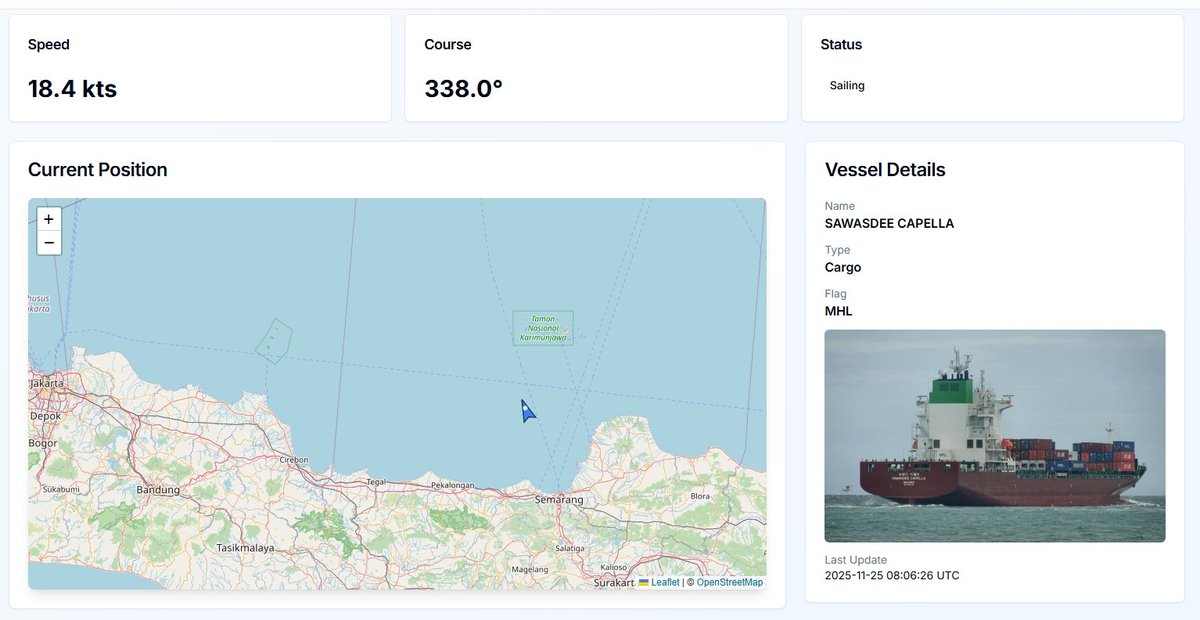 harisfirdaus's tweet image. Nyobain Opus 4.5 untuk bikin aplikasi pelacakan kapal dengan API Marinesia. Lumayan sat set dan gak banyak drama si Opus 4.5. 

Makasih buat Mas @bilscoding yang sudah ngembangin Marinesia 👍👍