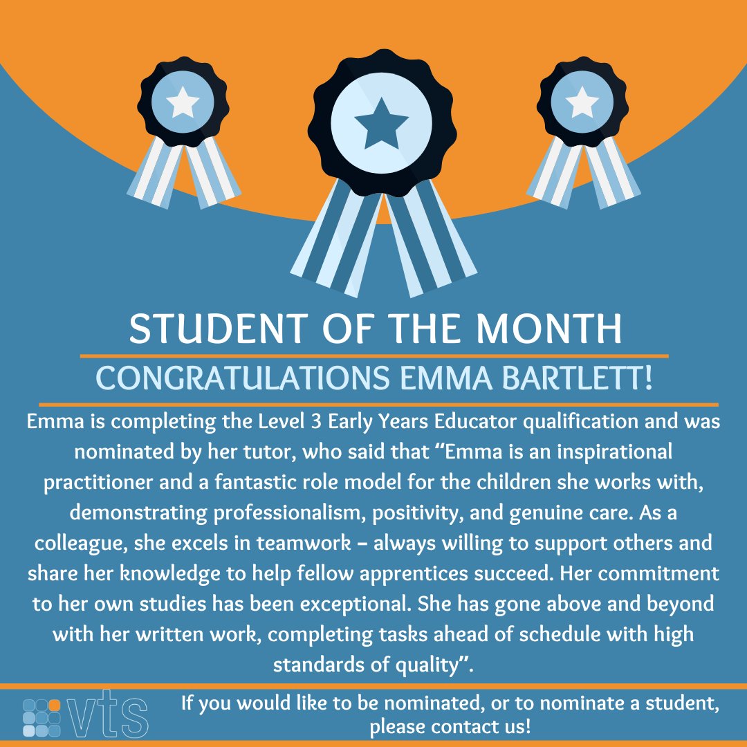 vtslearning's tweet image. Congratulations Emma on being our Student of the Month at VTS!
Well done and keep up the amazing work! 🎉