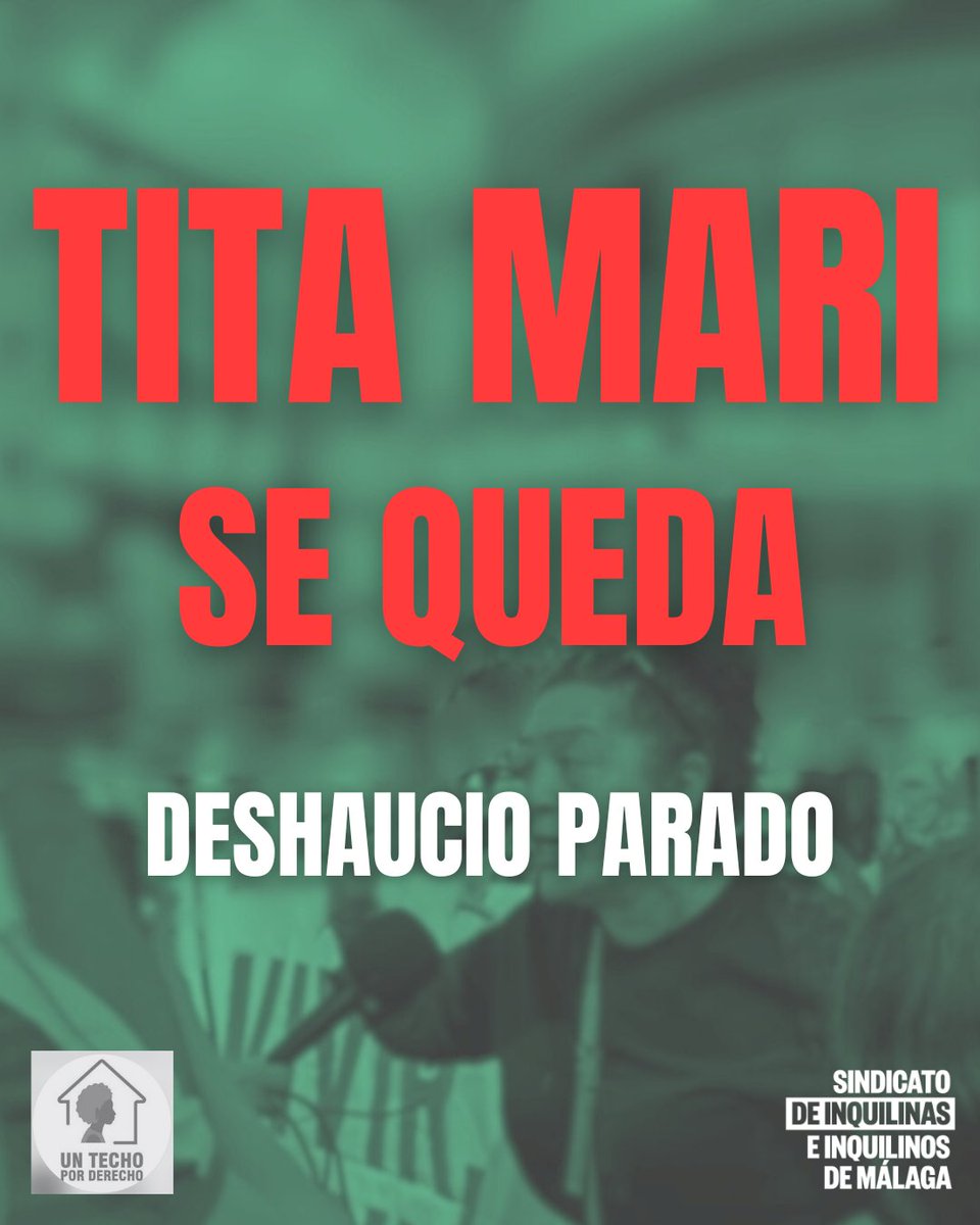 ¡HEMOS PARADO EL DESAHUCIO DE LA TITA MARI!

Tras parar el primer lanzamiento, quedó señalada una nueva fecha para el desahucio: hoy día 25 de Noviembre.

Esta mañana, Un Techo por Derecho y el Sindicato de Inquilinas comunicaban algo muy importante: ¡LA TITA MARI SE QUEDA! 👇🏽