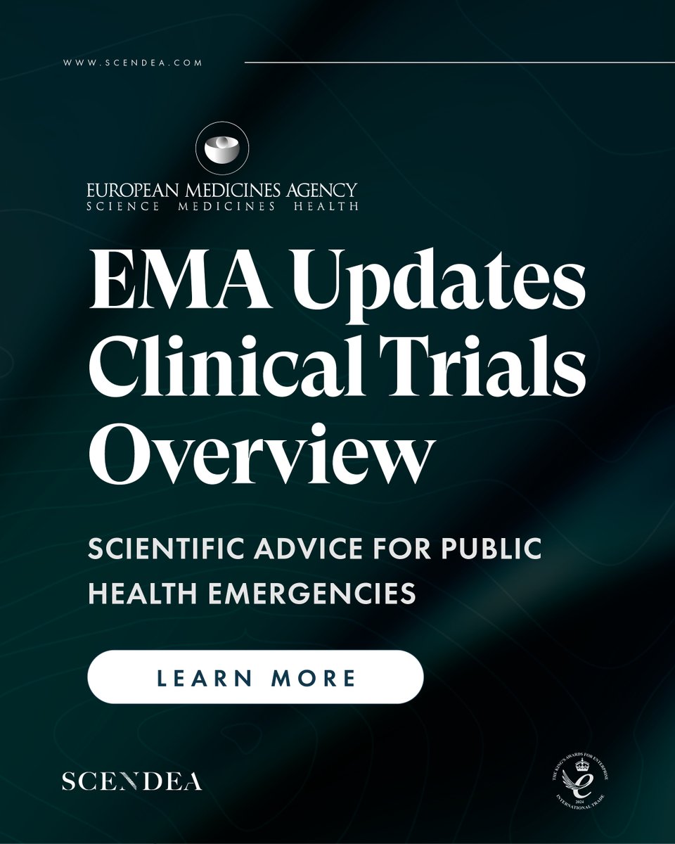 scendea's tweet image. The @EMA_News has updated its Clinical Trials in Human Medicines overview to add a new section on Scientific advice for public health emergencies and threats.
-
Book a consultation with Scendea’s experts today: scendea.com/contact
-
#drugdevelopment #regulatoryaffairs