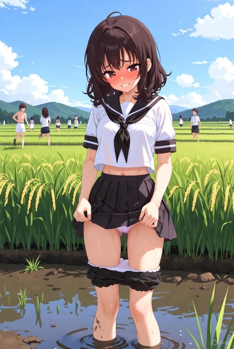 omoAI12's tweet photo. AI画像その18
「夏の田んぼの中でブルマを履いたままおもらし」
学生「見ないでぇ、、！うう、、パンツまでぐっし��りだよお、、」
#AI画像、#おもらし、#ブルマ、#おしっこ、#パンティ https://t.co/XqUGRxbtmV