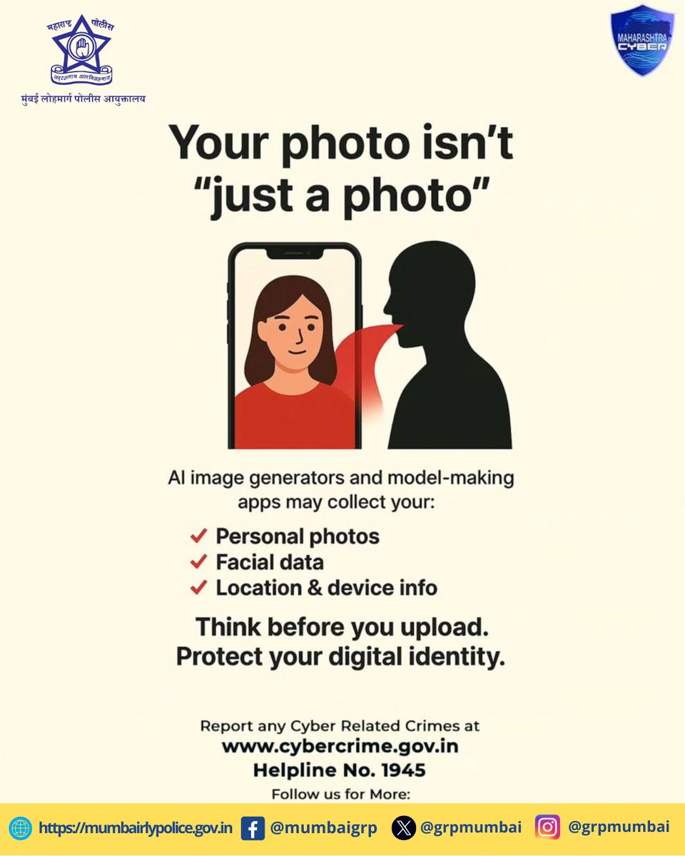 grpmumbai's tweet image. &quot;A single upload can expose personal data. Stay alert. Stay secure.&quot;
#CyberSafety #DigitalSecurity #OnlinePrivacy #CyberAwareness #StaySafeOnline
