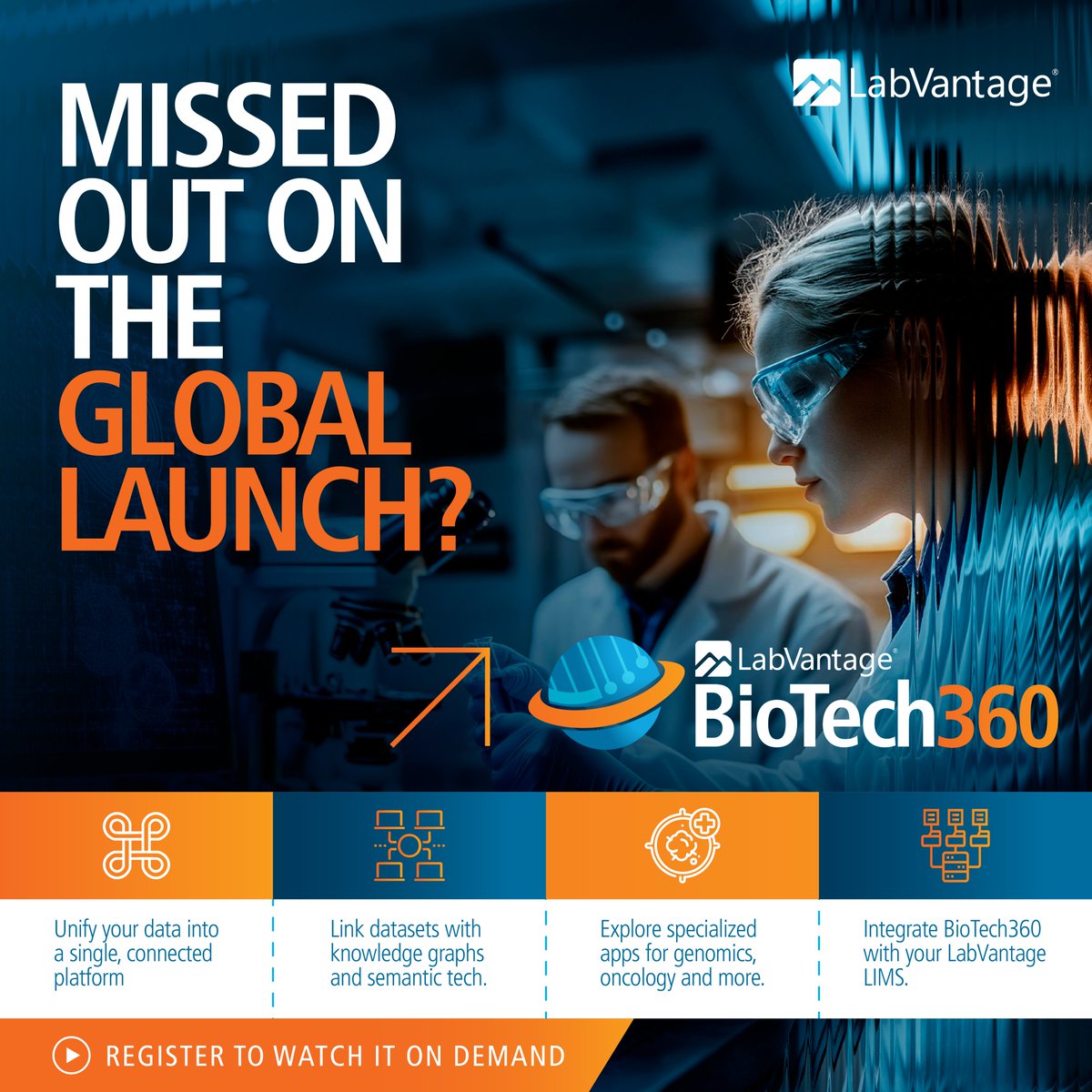labvantage's tweet image. Missed being a part of the launch of BioTech360? You can now watch it on-demand.

Register today to discover how BioTech360 connects and contextualizes data, unlocking the full potential of R&amp;amp;D lab.

🎥 Watch now: labroots.com/ms/virtual-eve…

#LabVantage #BioTech360 #LifeSciences