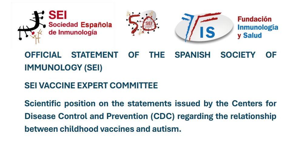 🇺🇸If you would like to read the Official Statement from the Spanish Society of Immunology (SEI) in English, it is now available on our website🌐
🔗via the following link: inmunologia.org/images/site/no…
#vaccines #immunology #autism