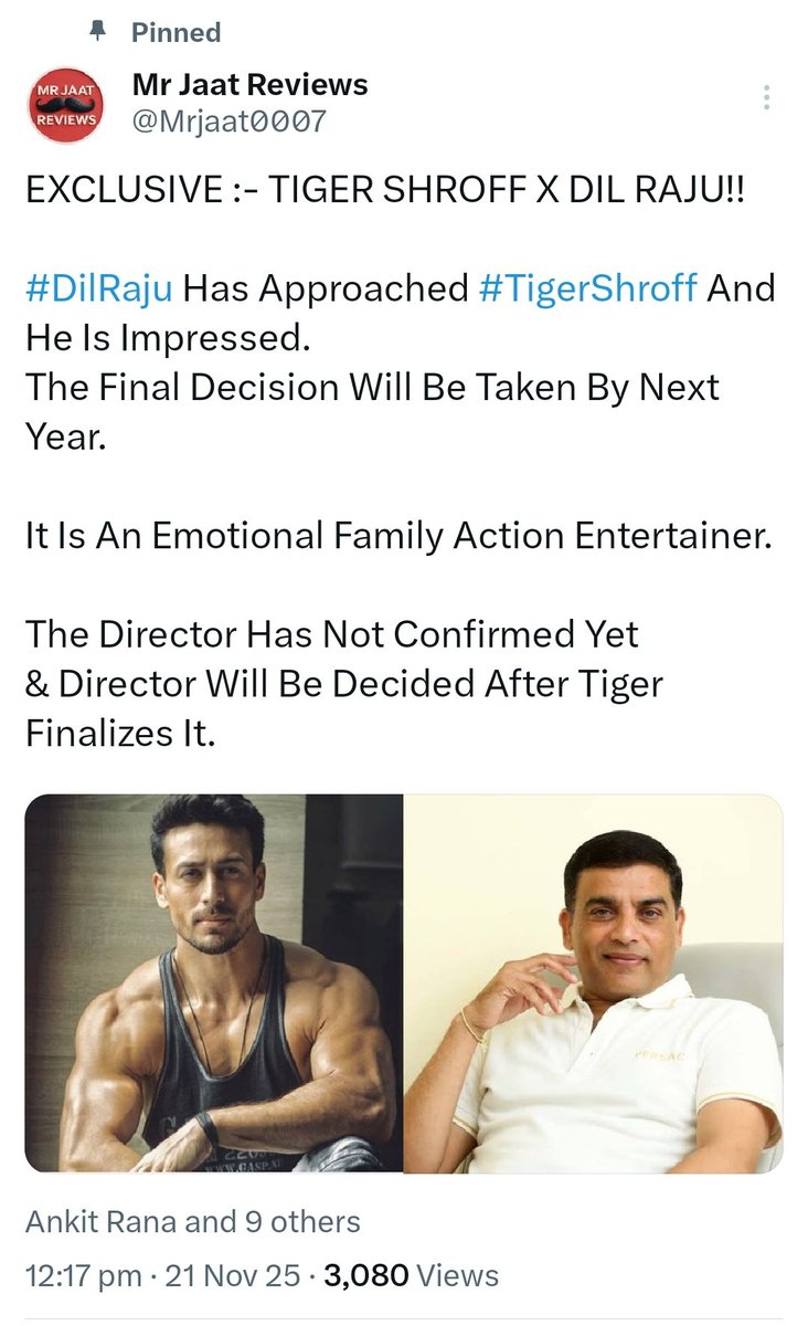 Mrjaat0007's tweet image. #Meenakshichoudhary Being The Female Lead Is Just A Baseless Rumour.
Right Now Only #DilRaju  Has Given The Narration To #TigerShroff And The Project Is At A Very Early Stage.

This Was Already Told 4 Days Ago &amp;amp; Don’t Believe Reddit So Much😂

#Tiger