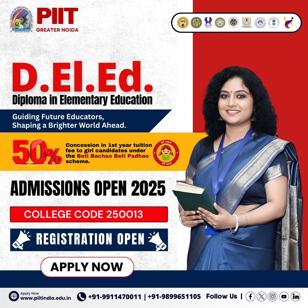 PIITgrNoida's tweet image. Admissions Open 2025 – Step Into Your Future as an Educator!

📍 College Code: 250013
📝 Registration Now Open
👉 Apply Now and Build a Meaningful Career in Education!

#AdmissionsOpen2025 #DElEd #FutureEducators #TeacherTraining #ElementaryEducation