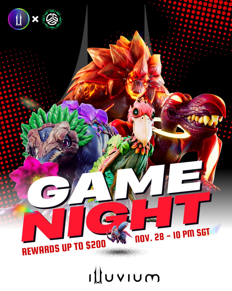 🎮 CGG x <a href="/illuviumio/">Illuvium</a> Game Night!

We’re back with our Game Night, and this time we’ll be playing Illuvium Arena! Illuvium is an open-world fantasy battle game where you can fight other players and catch Illuvials.

📅 Event Details 
🗓️ Date &amp; Time: November 28 — 10:00 PM SGT 
📍