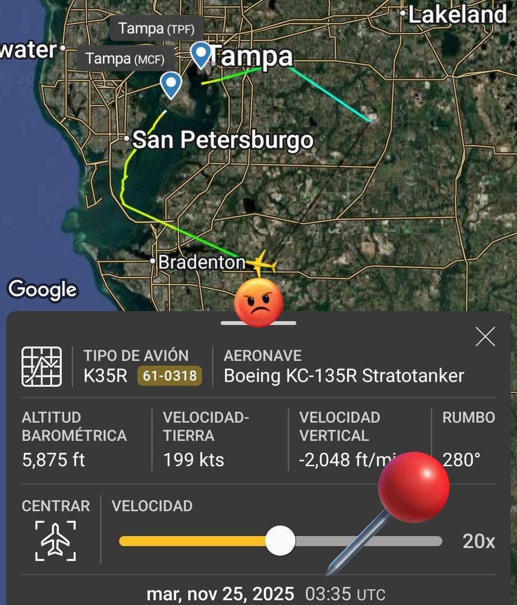 Arr3ch0's tweet image. Entre las aeronaves activas ayer frente a las costas de Venezuela que no se podían rastrear en FR24 estaban dos KC-135R Stratotanker registros 61-0318 y 59-1459 activos desde MacDill Air Force Base en Tampa para asistir con reabastecimiento de combustible en el aire a otras…
