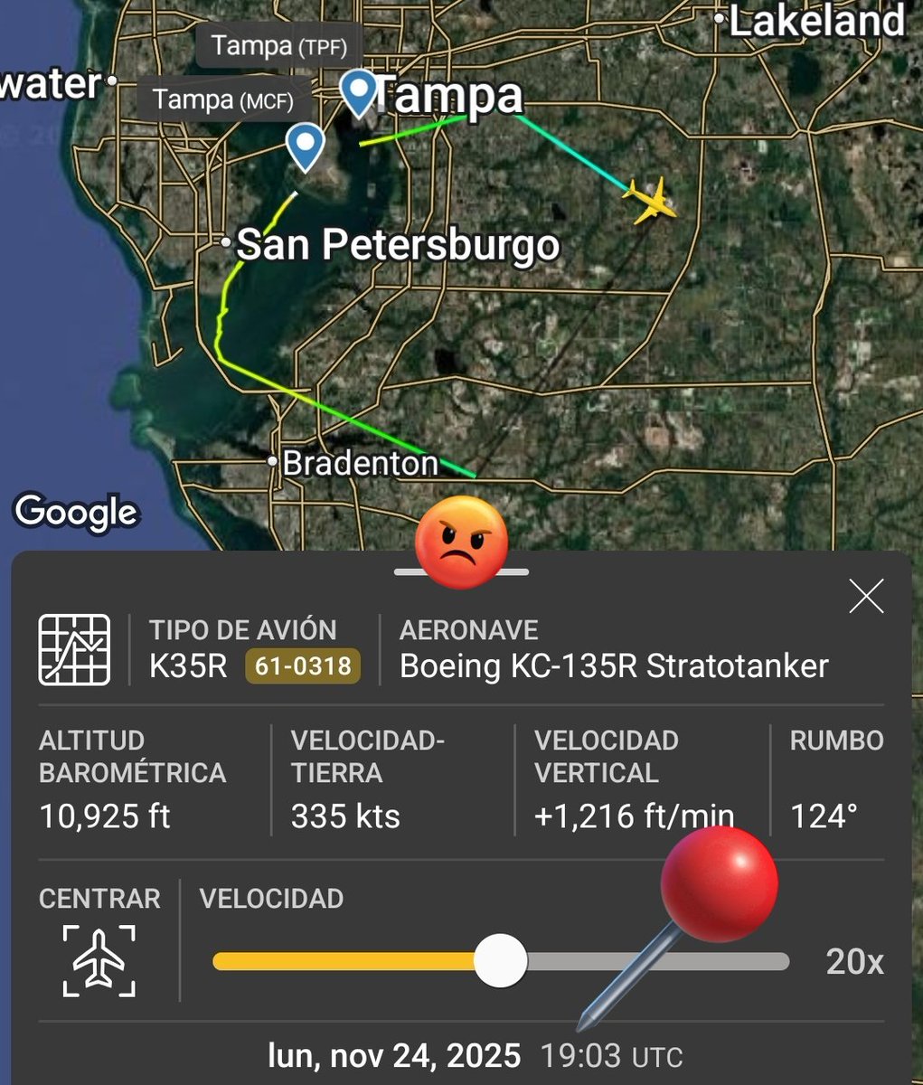 Arr3ch0's tweet image. Entre las aeronaves activas ayer frente a las costas de Venezuela que no se podían rastrear en FR24 estaban dos KC-135R Stratotanker registros 61-0318 y 59-1459 activos desde MacDill Air Force Base en Tampa para asistir con reabastecimiento de combustible en el aire a otras…